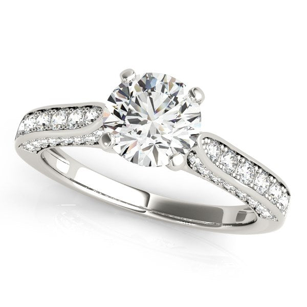 14k White Gold Round Cathedral Diamond Engagement Ring (1 1/2 cttw)-Teresa&#39;s Fashionista LLC