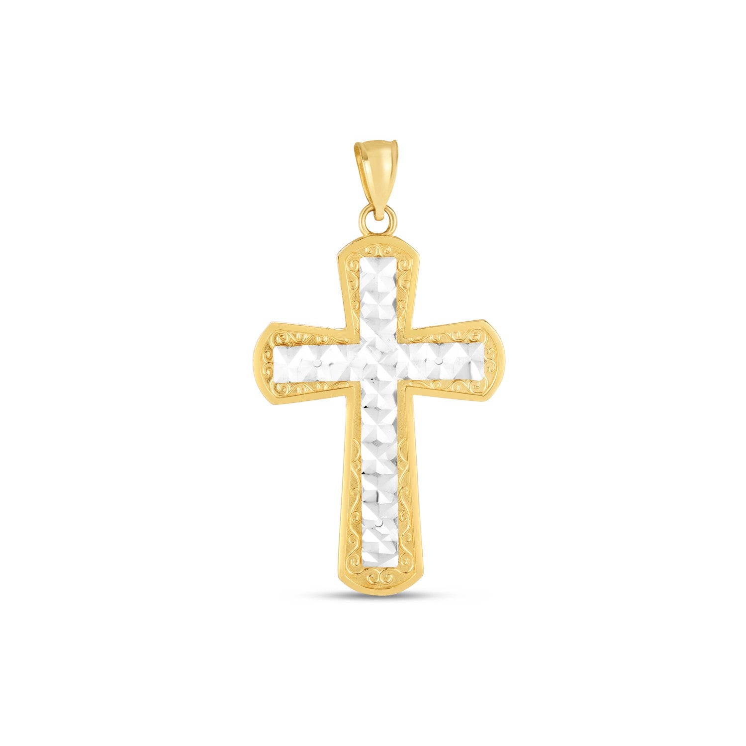 14k Two Tone Gold High Polish Diamond Cut Cross Pendant-Teresa&#39;s Fashionista LLC