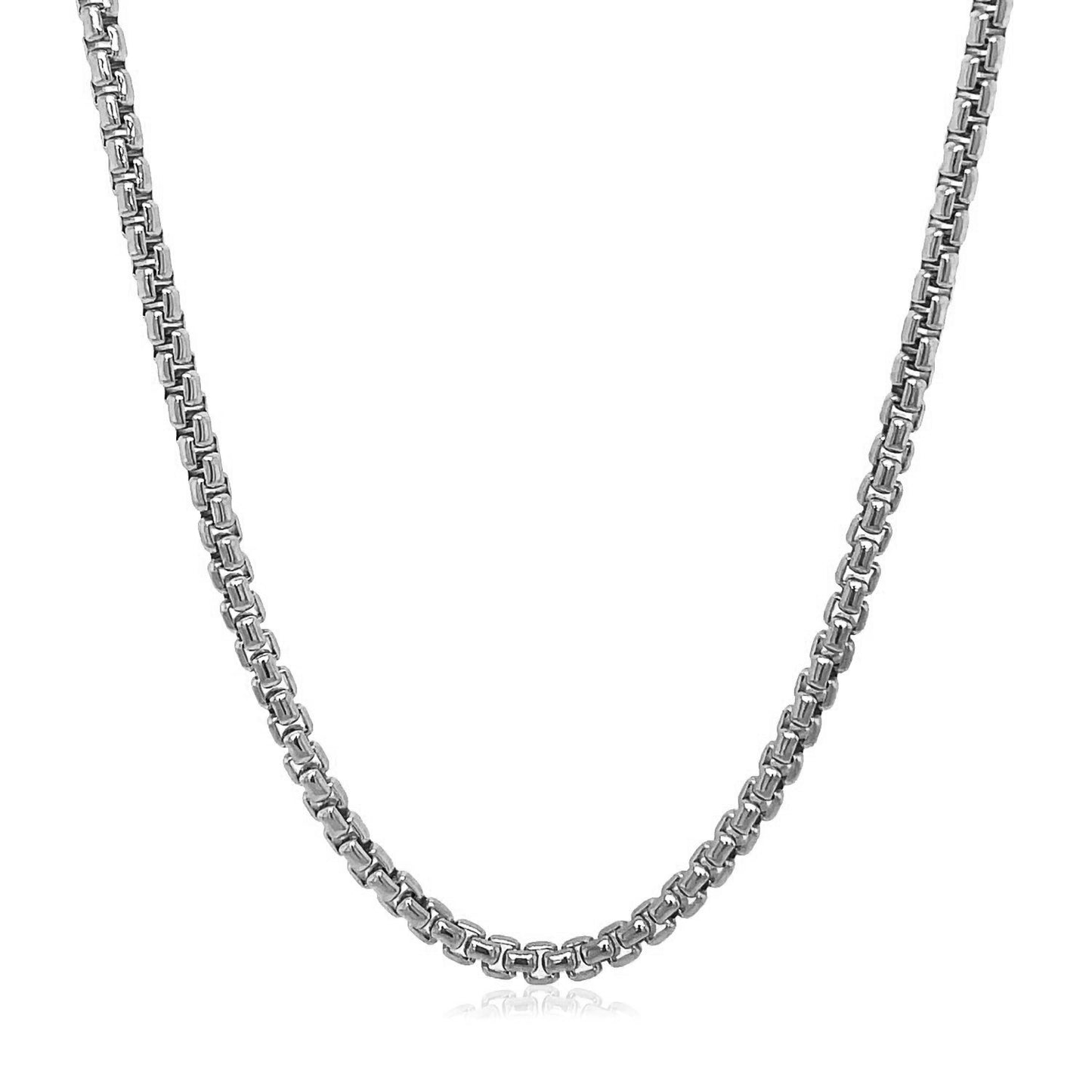 14k White Gold Solid Round Box Chain 2.5 mm-Teresa&#39;s Fashionista LLC