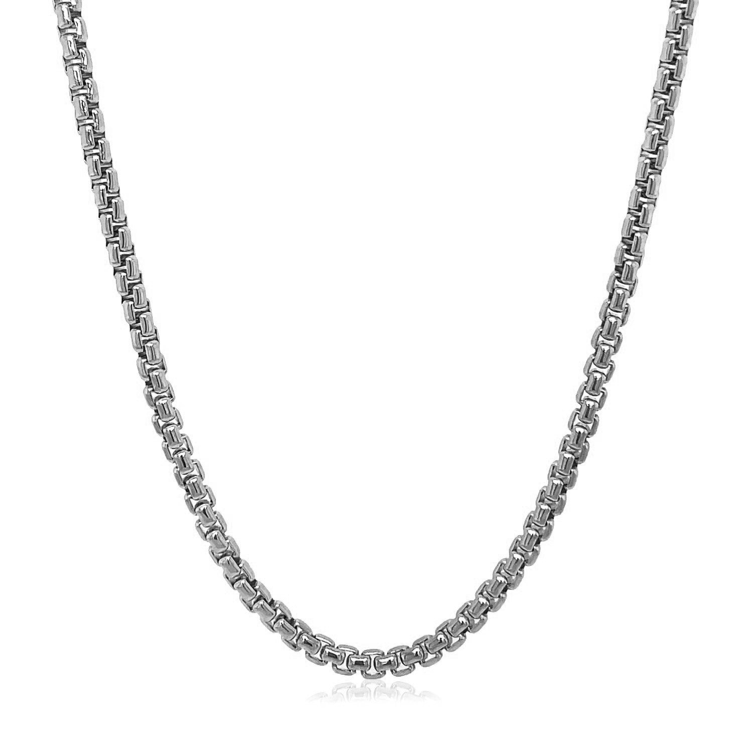 14k White Gold Solid Round Box Chain 2.5 mm-Teresa&#39;s Fashionista LLC