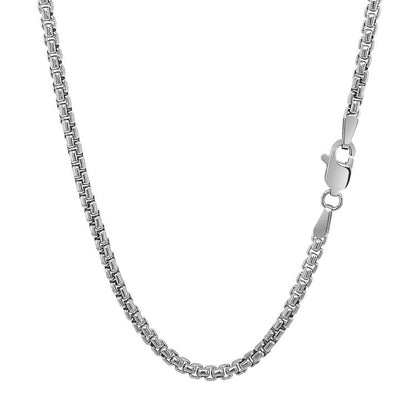 14k White Gold Solid Round Box Chain 2.5 mm-Teresa&#39;s Fashionista LLC