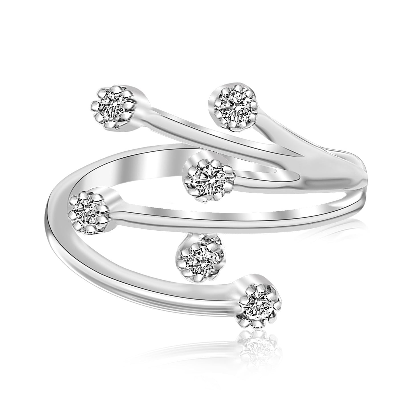 Sterling Silver Rhodium Finished White Cubic Zirconia Embellished Toe Ring-Teresa&#39;s Fashionista LLC