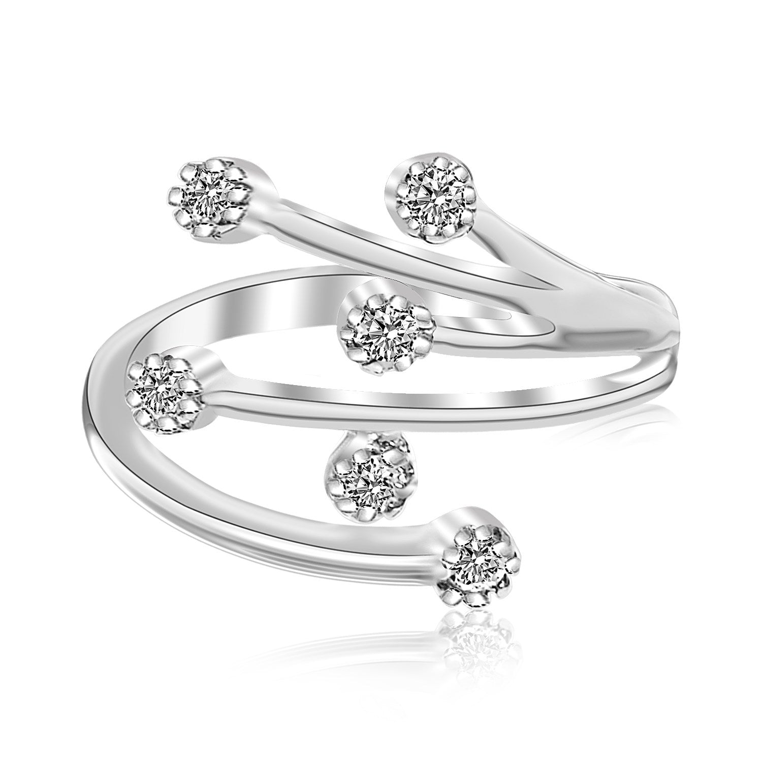 Sterling Silver Rhodium Finished White Cubic Zirconia Embellished Toe Ring-Teresa&#39;s Fashionista LLC