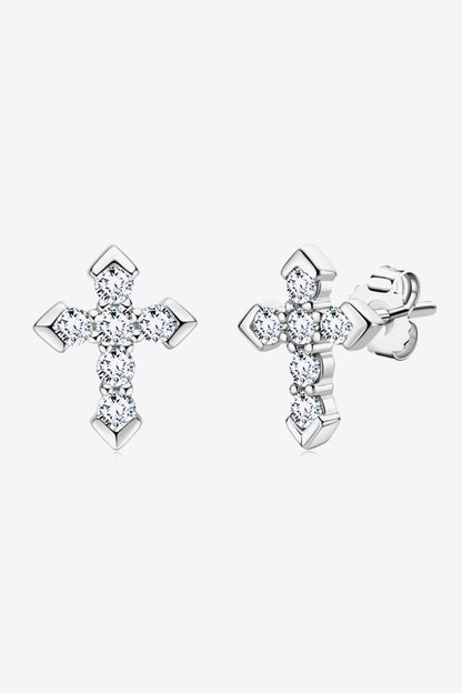 Moissanite Cross Stud Earrings-Teresa&#39;s Fashionista LLC