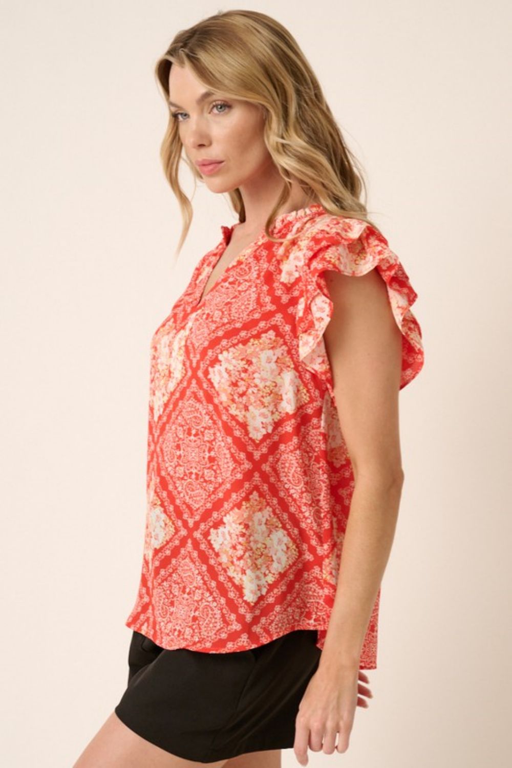 Mittoshop Full Size Printed Butterfly Sleeve Blouse-Teresa&#39;s Fashionista LLC