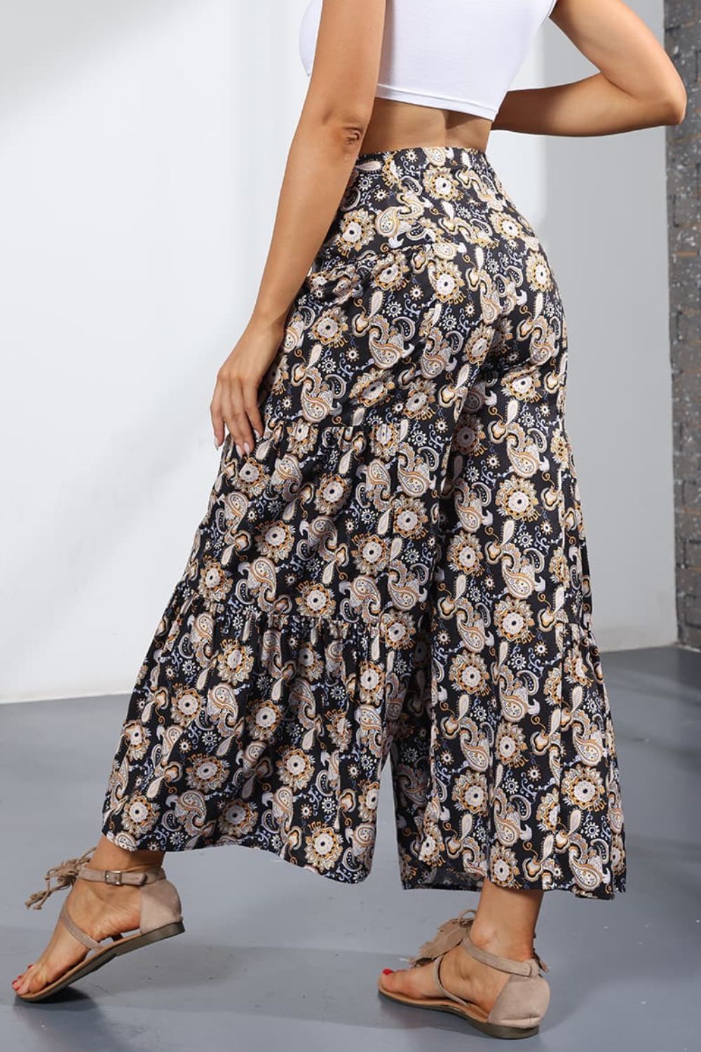 Printed Tie-Front Culottes-Teresa&#39;s Fashionista LLC