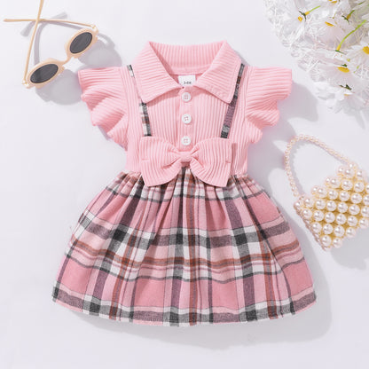 Baby Girl Plaid Collared Bow Detail Dress-Teresa&#39;s Fashionista LLC