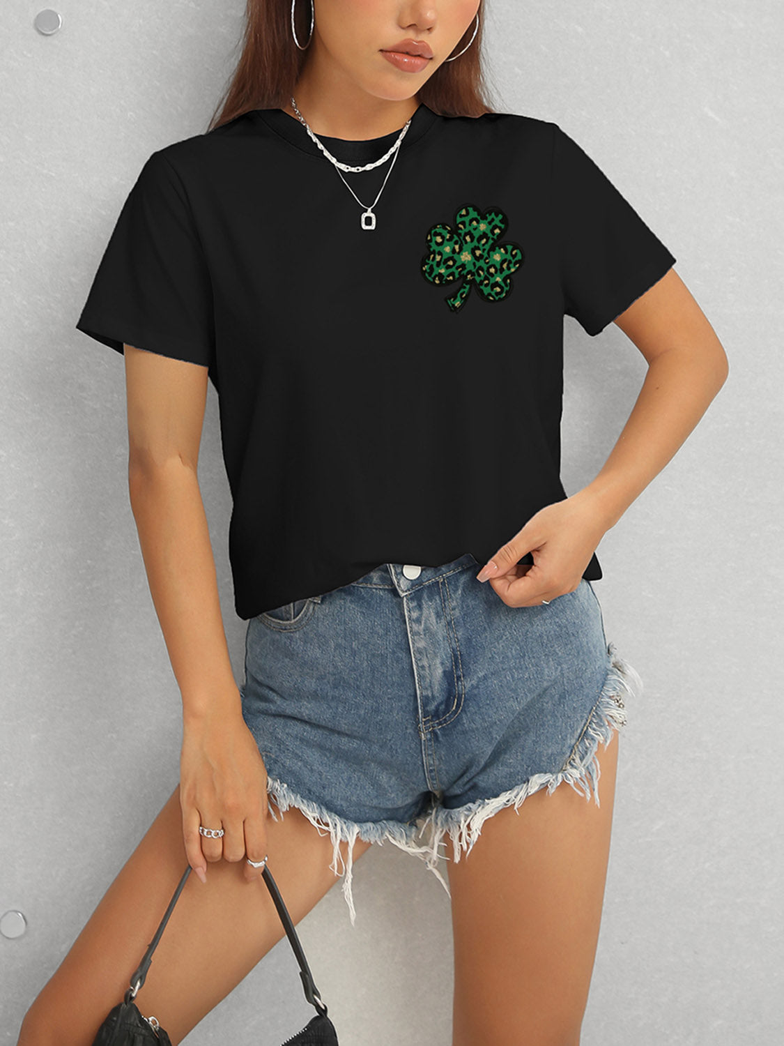 Lucky Clover Round Neck Short Sleeve T-Shirt-Teresa&#39;s Fashionista LLC