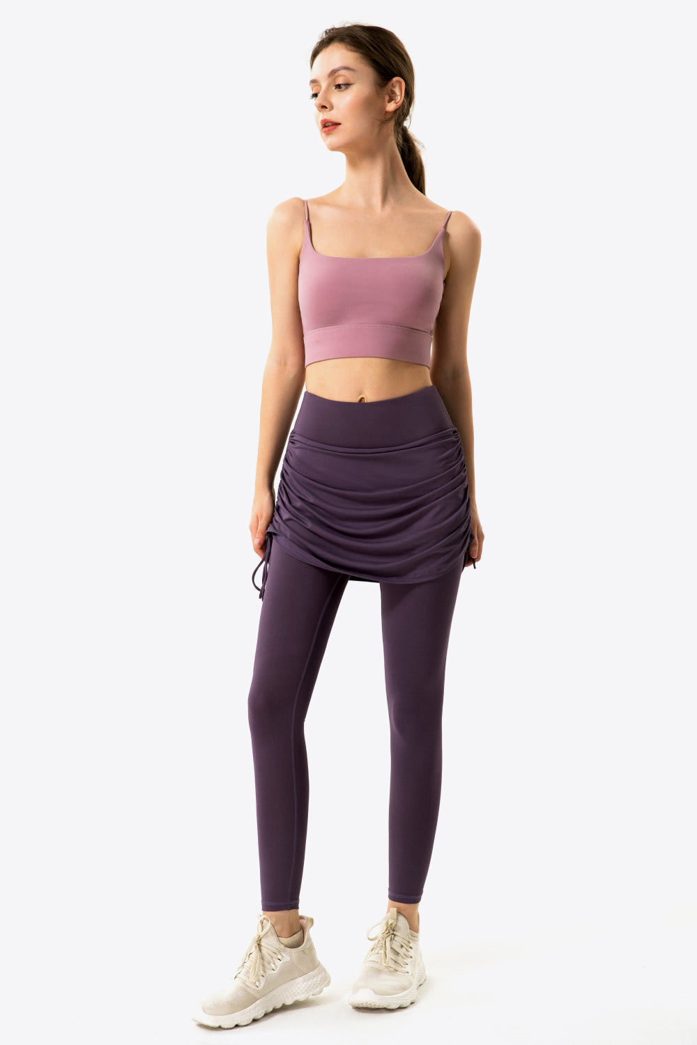 Drawstring Ruched Faux Layered Yoga Leggings-Teresa&#39;s Fashionista LLC