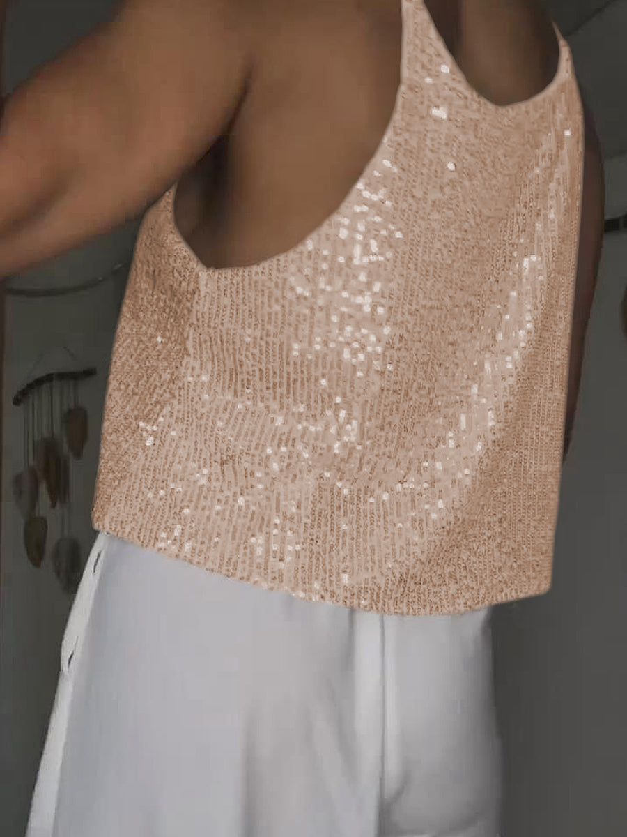 Sequin Deep V Tank-Teresa&#39;s Fashionista LLC