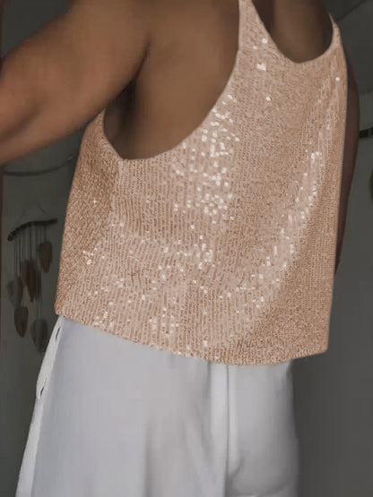 Sequin Deep V Tank-Teresa&#39;s Fashionista LLC