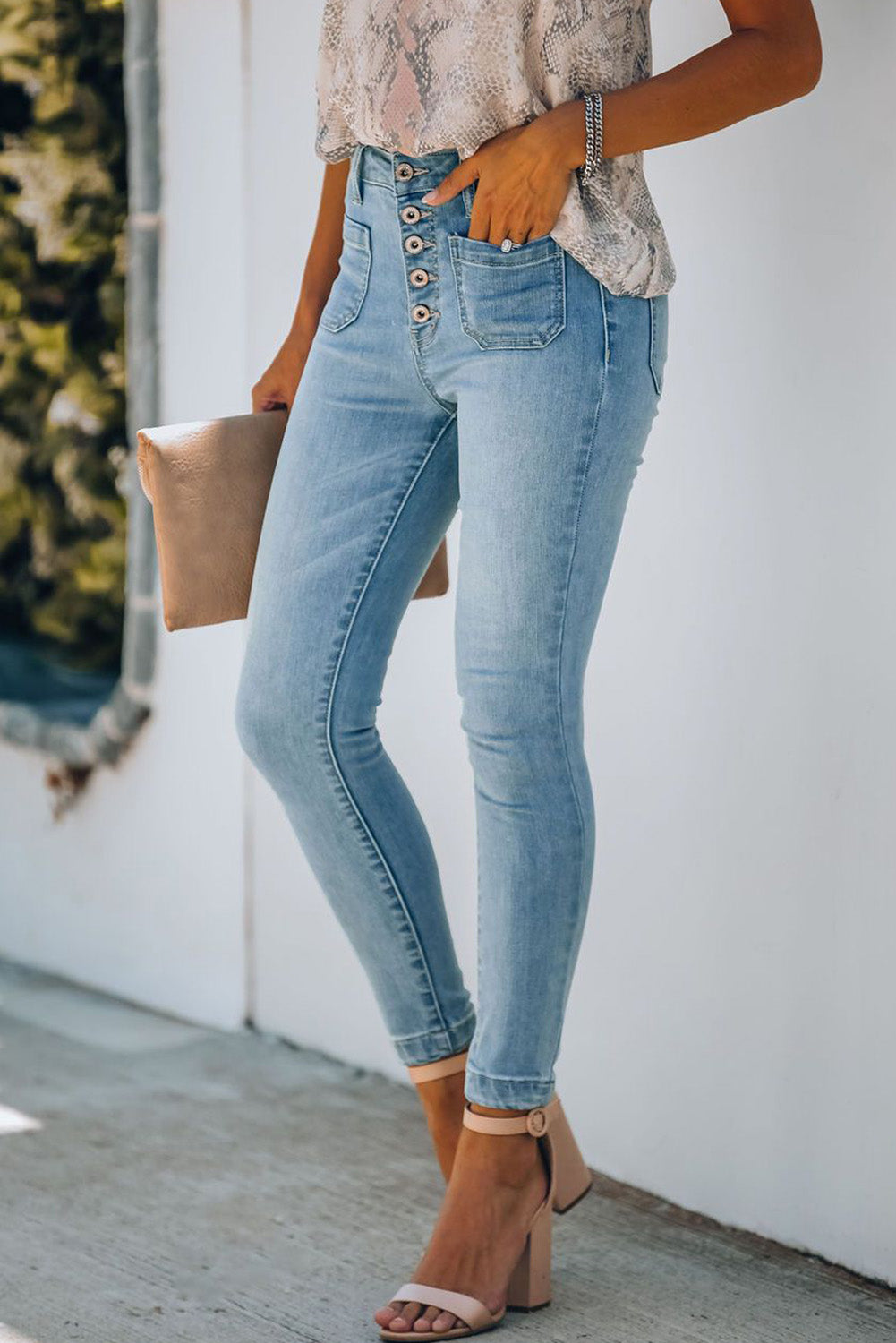 Button Fly Skinny Jeans with Pockets-Teresa&#39;s Fashionista LLC