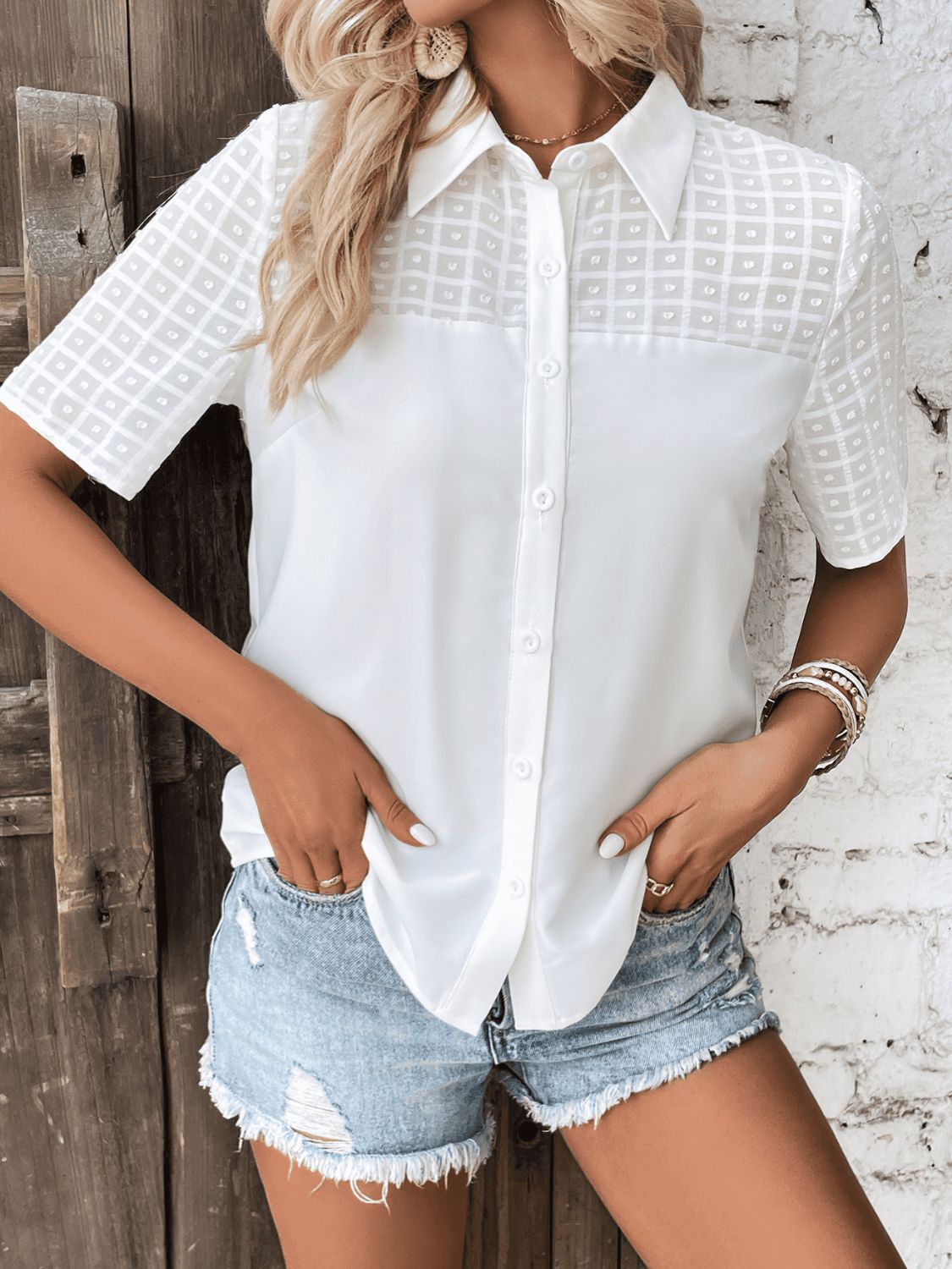 Short Sleeve Button Down Shirt-Teresa&#39;s Fashionista LLC