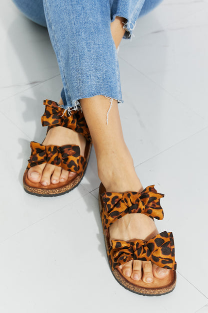 Forever Link Fiercely Feminine Leopard Bow Slide Sandals-Teresa&#39;s Fashionista LLC