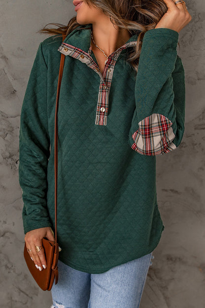 Plaid Snap Down Sweatshirt-Teresa&#39;s Fashionista LLC