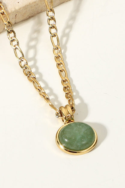 Inlaid Stone Round Pendant Chain Necklace-Teresa&#39;s Fashionista LLC