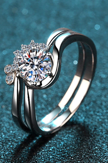 Moissanite Rhodium-Plated Two-Piece Ring Set-Teresa&#39;s Fashionista LLC