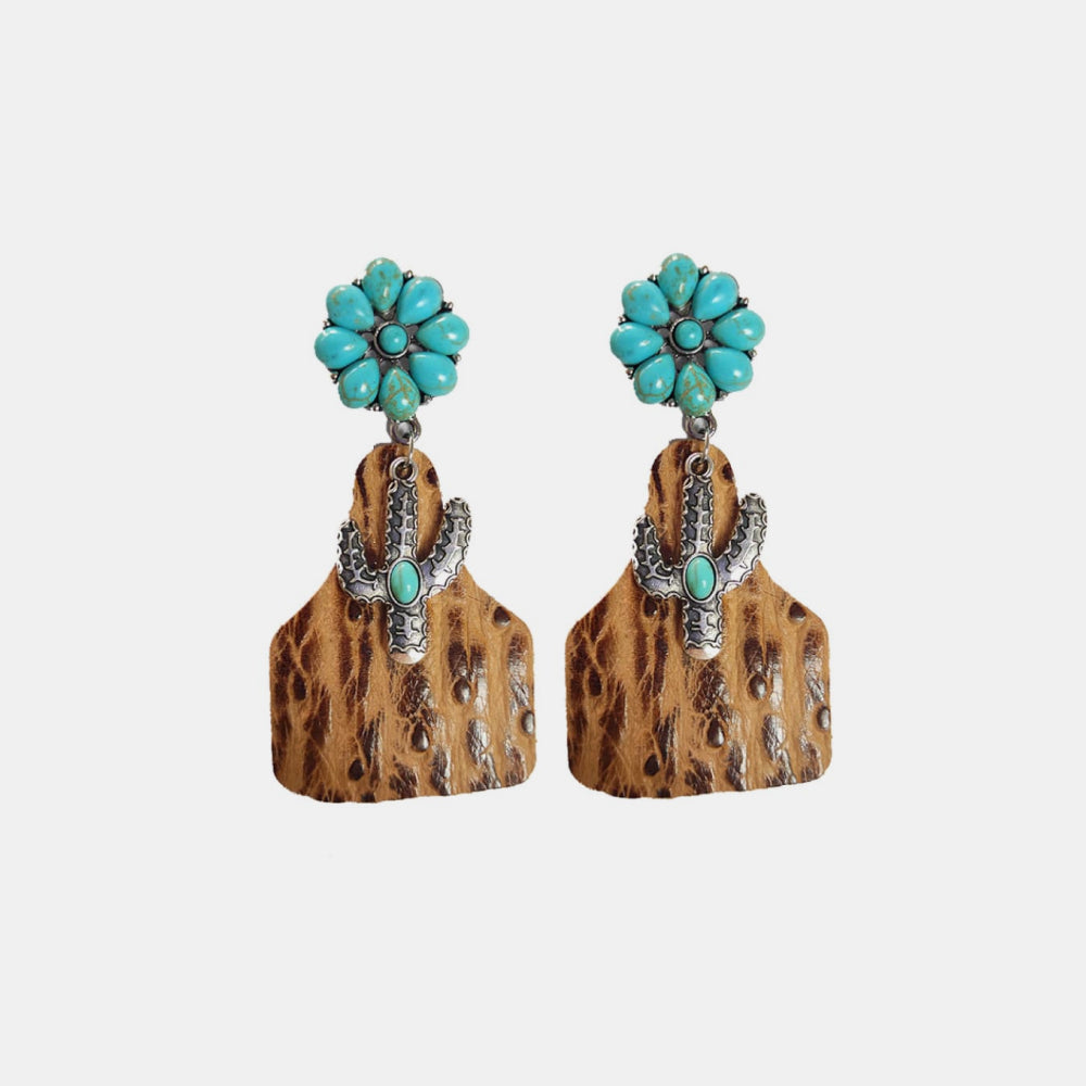 Turquoise Cactus Dangle Earrings-Teresa&#39;s Fashionista LLC