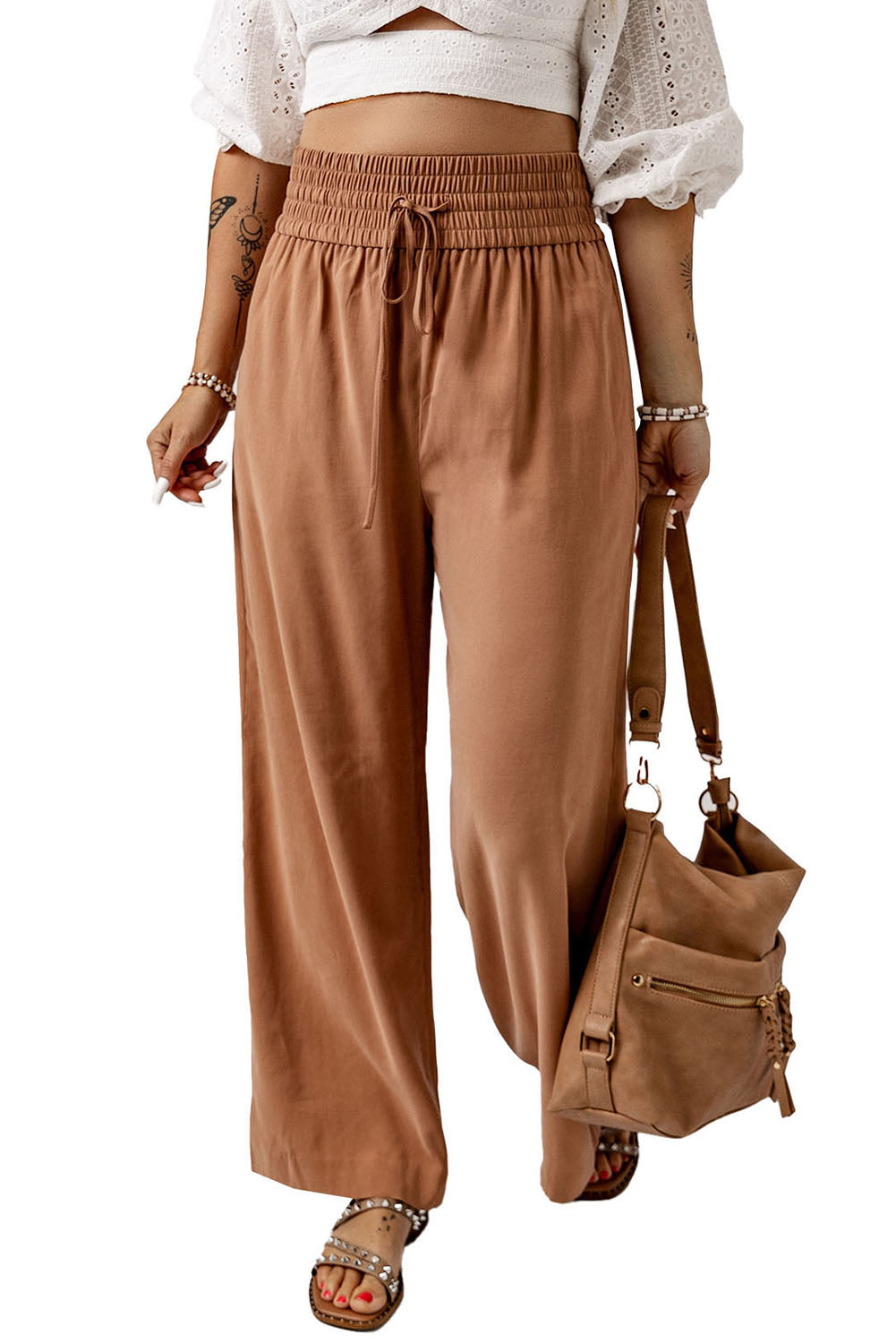 Drawstring Smocked Waist Wide Leg Pants-Teresa&#39;s Fashionista LLC