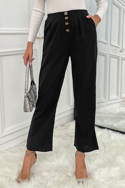 Button Fly Wide Leg Pants-Teresa&#39;s Fashionista LLC