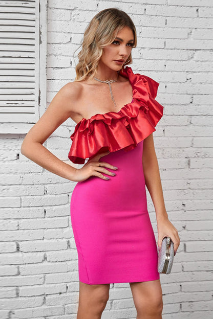 Ruffled One-Shoulder Bodycon Dress-Teresa&#39;s Fashionista LLC