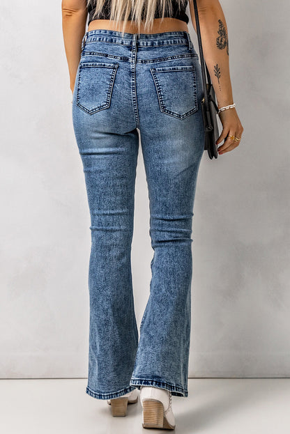 Vintage Wash Flare Jeans with Pockets-Teresa&#39;s Fashionista LLC