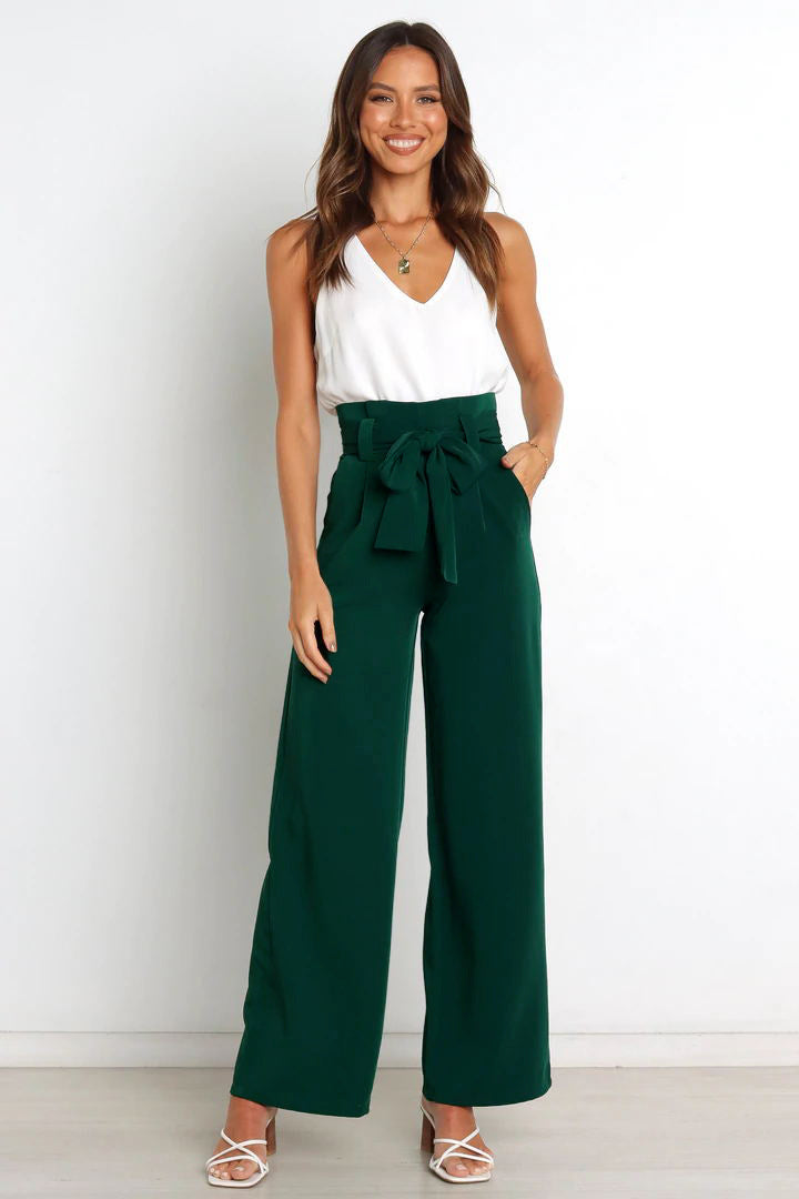 Tie Front Paperbag Wide Leg Pants-Teresa&#39;s Fashionista LLC