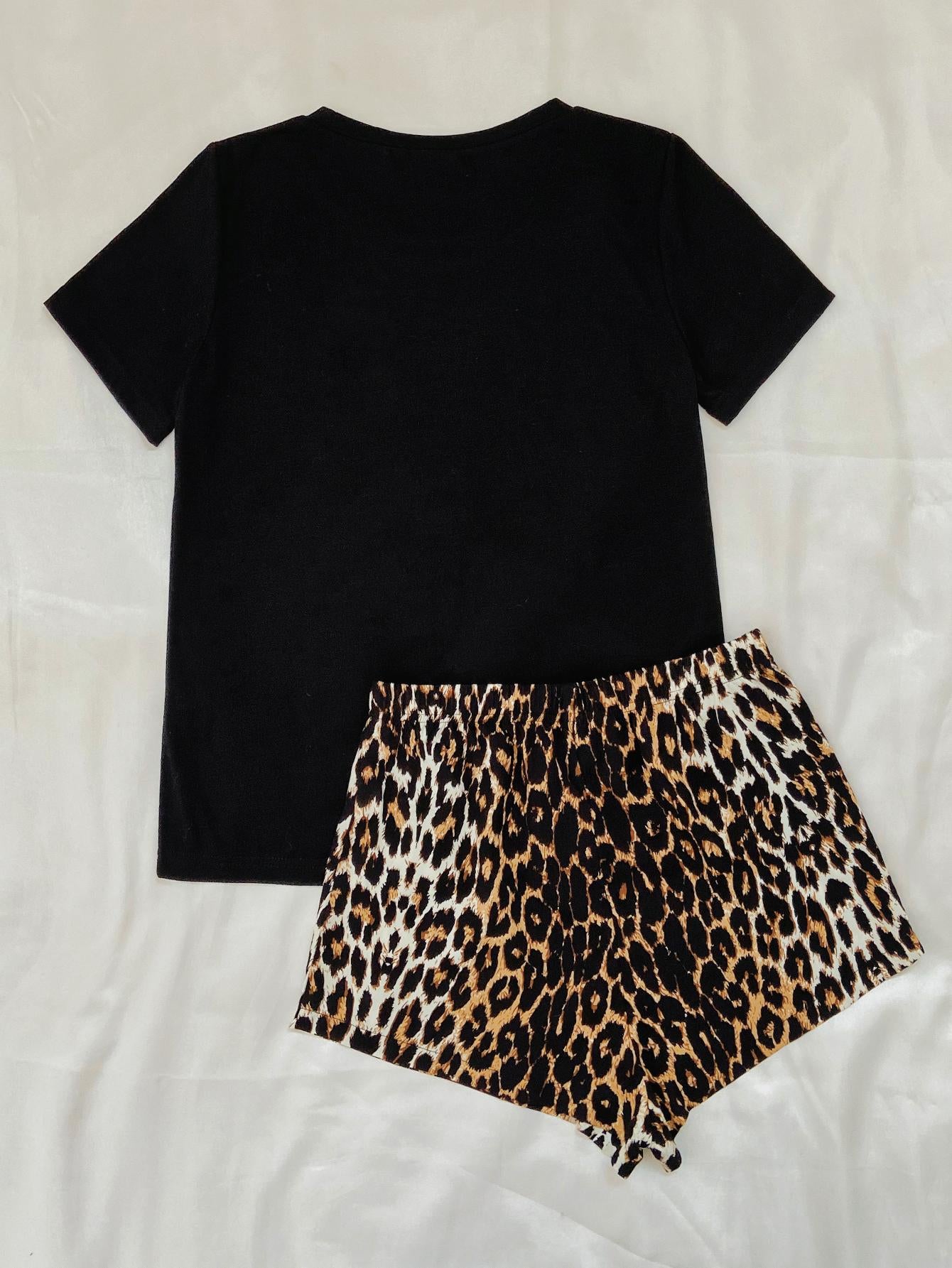 Leopard Lip Graphic Top and Shorts Lounge Set-Teresa&#39;s Fashionista LLC