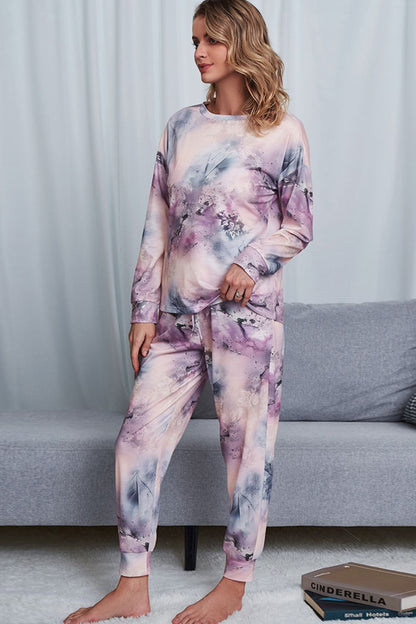 Tie-Dye Crewneck Top and Drawstring Waist Joggers Lounge Set-Teresa&#39;s Fashionista LLC