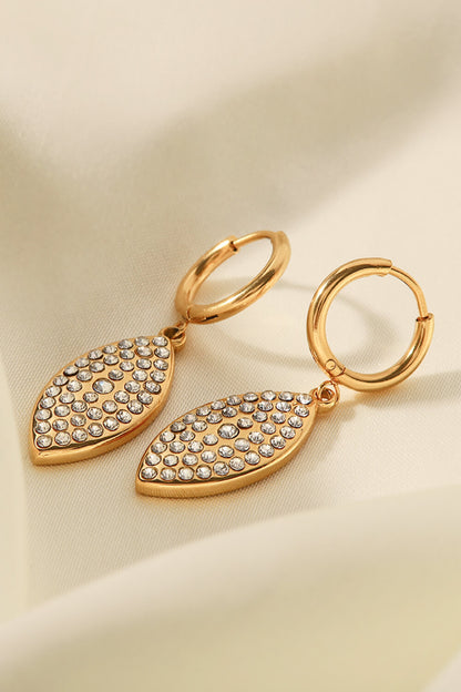 Inlaid Rhinestone Leaf Drop Earrings-Teresa&#39;s Fashionista LLC