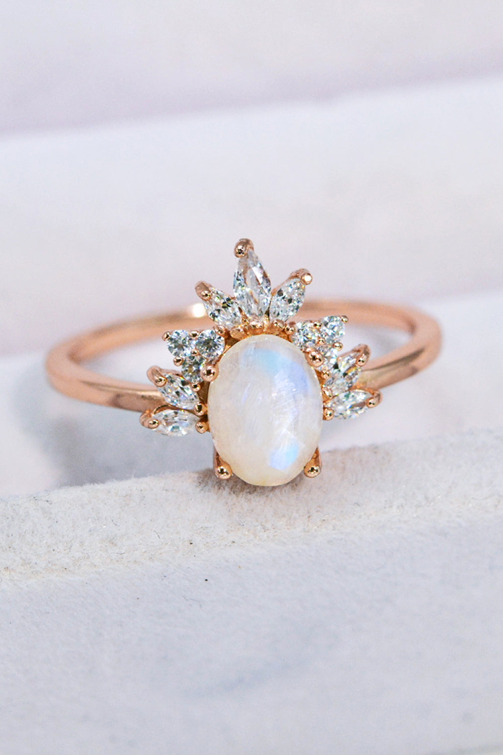 18K Rose Gold-Plated Natural Moonstone Ring-Teresa&#39;s Fashionista LLC