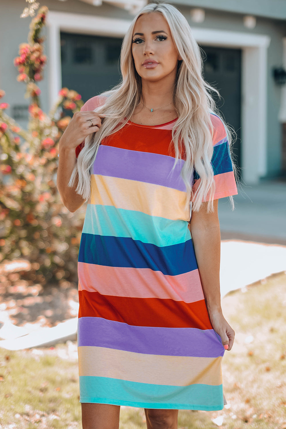 Women Color Block Side Slit Mini Dress-Teresa&#39;s Fashionista LLC