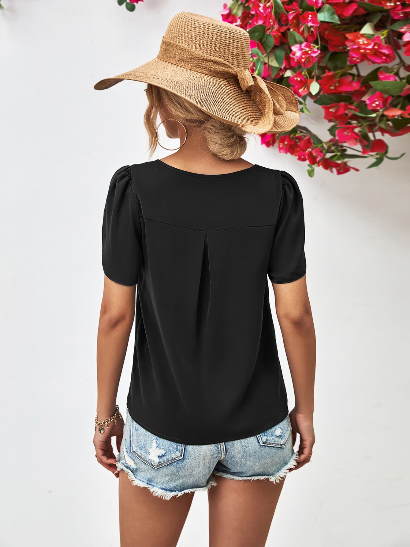 Cutout Round Neck Petal Sleeve Blouse-Teresa&#39;s Fashionista LLC