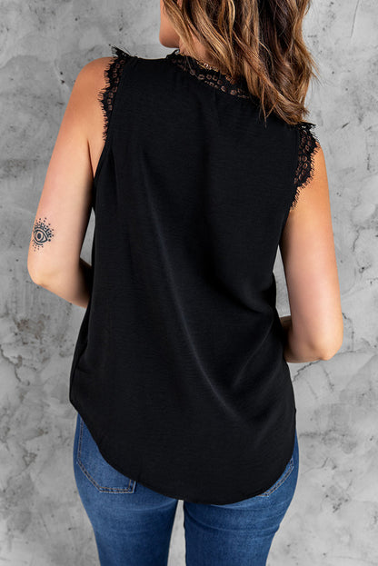 Eyelash Lace V-Neck Tank Top-Teresa&#39;s Fashionista LLC