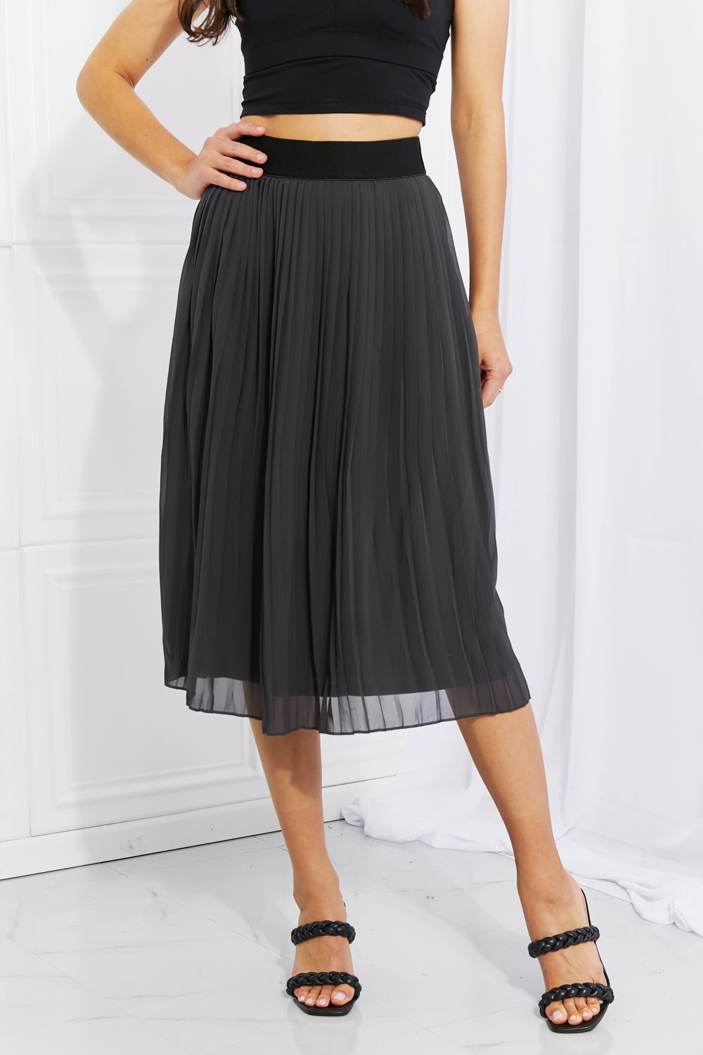 Zenana Full Size Romantic At Heart Pleated Chiffon Midi Skirt-Teresa&#39;s Fashionista LLC