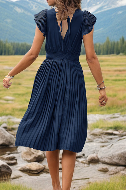 Tied Smocked Waist Flutter Sleeve Dress-Teresa&#39;s Fashionista LLC