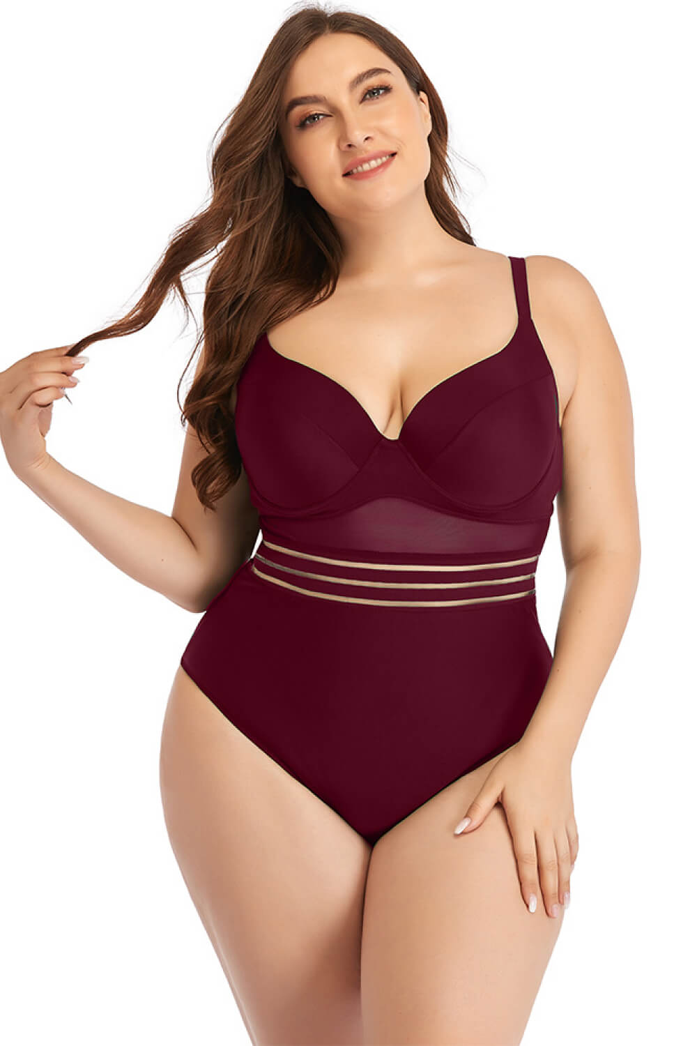 Plus Size Spliced Mesh Tie-Back One-Piece Swimsuit-Teresa&#39;s Fashionista LLC