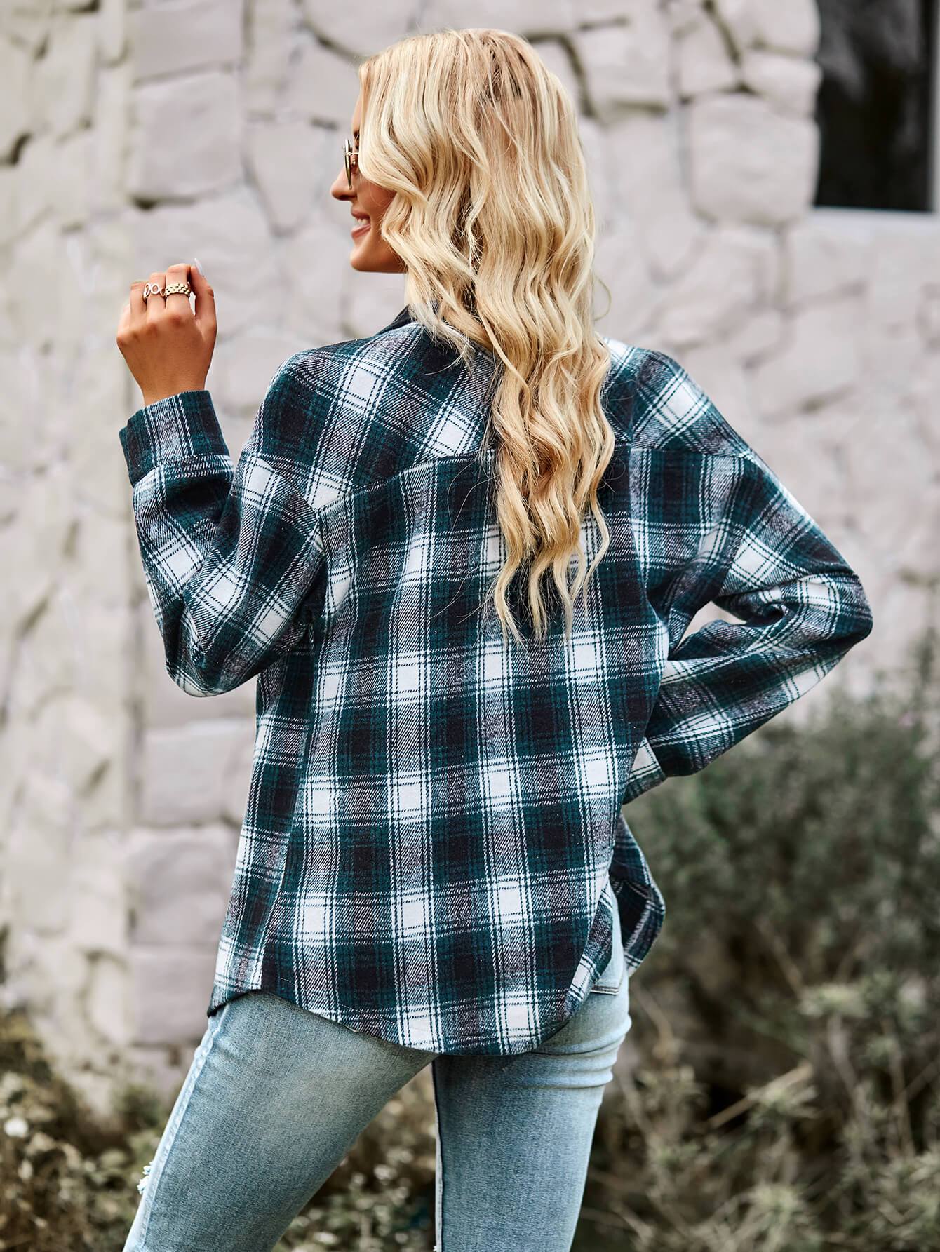 Plaid Button Front Curved Hem Shirt Jacket-Teresa&#39;s Fashionista LLC