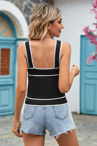 Contrast Square Neck Knit Tank-Teresa&#39;s Fashionista LLC