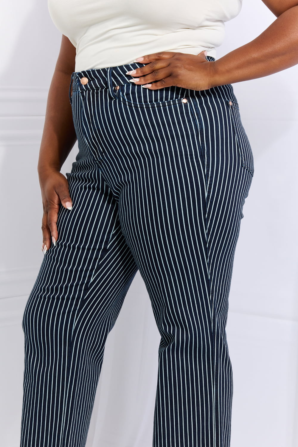 Judy Blue Cassidy Full Size High Waisted Tummy Control Striped Straight Jeans-Teresa&#39;s Fashionista LLC