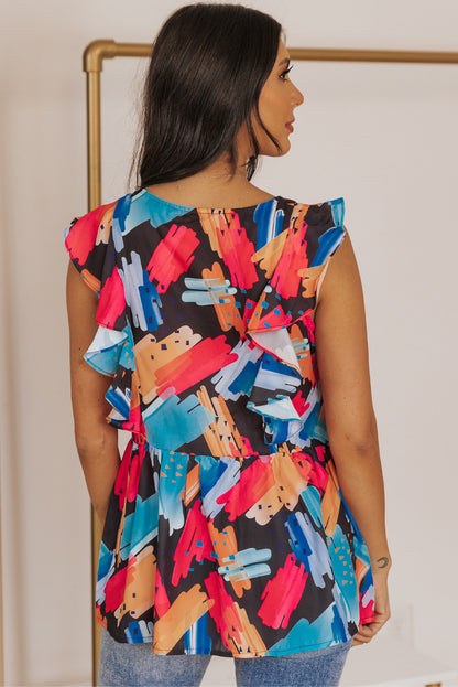 Printed Flutter Sleeve Peplum Tank-Teresa&#39;s Fashionista LLC