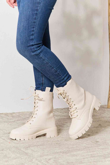 East Lion Corp Zip Back Lace-up Front Combat Boots-Teresa&#39;s Fashionista LLC