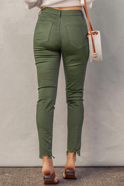 Button Fly Hem Detail Skinny Jeans-Teresa&#39;s Fashionista LLC