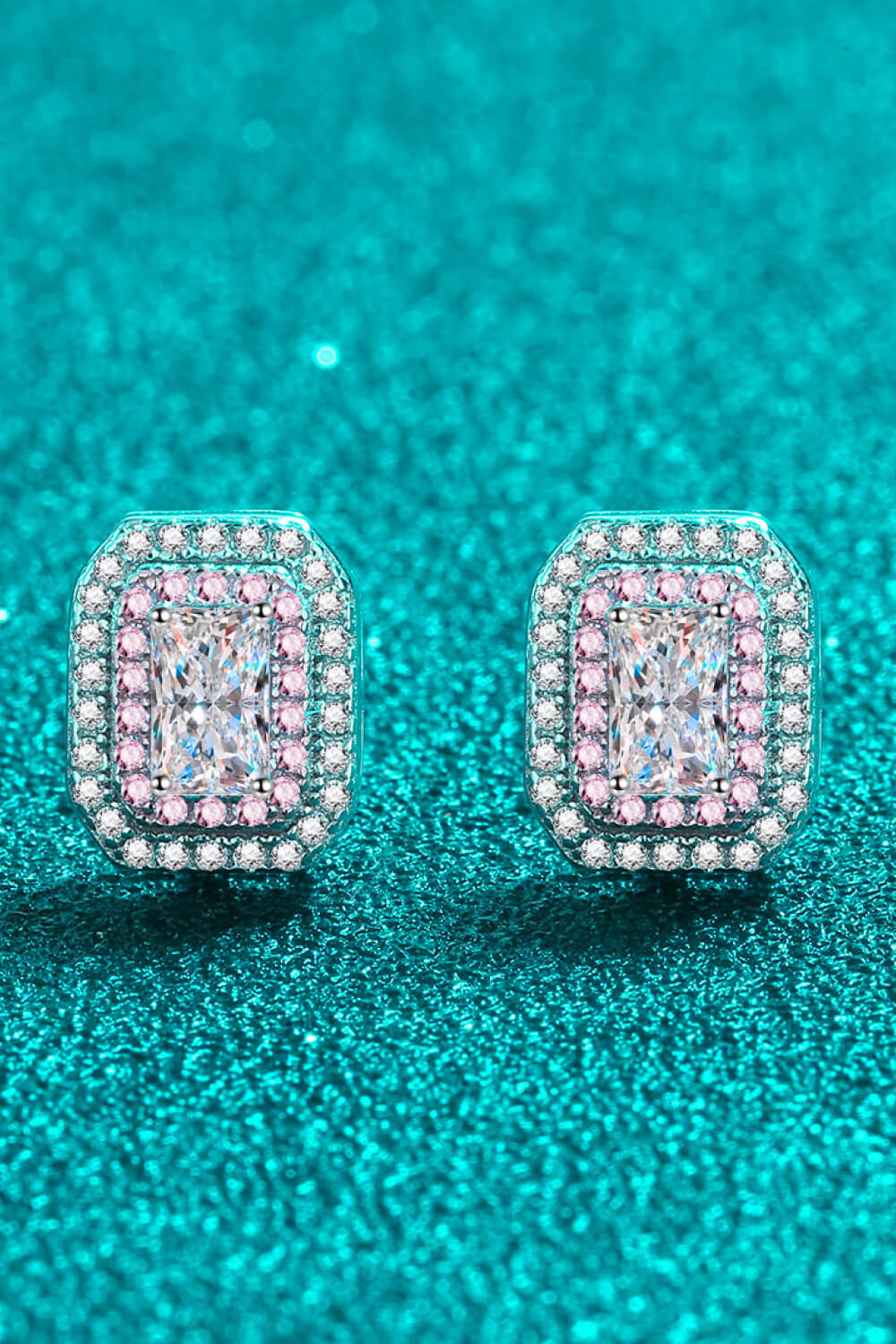 1 Carat Moissanite and Zircon Contrast Geometric Stud Earrings-Teresa&#39;s Fashionista LLC