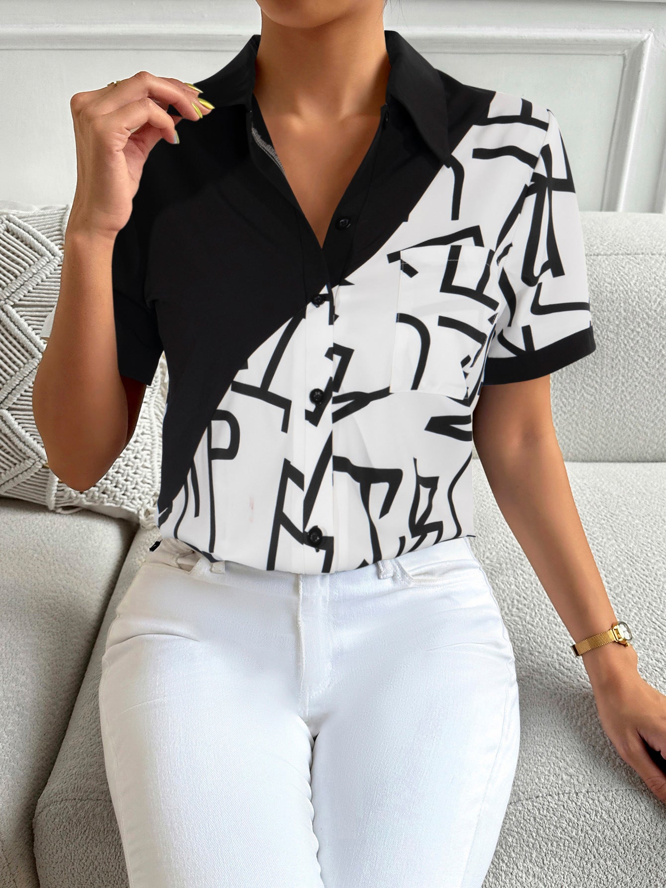 Contrast Short Sleeve Shirt-Teresa&#39;s Fashionista LLC