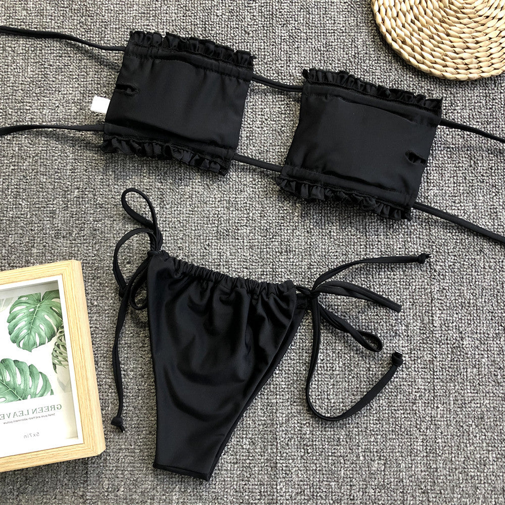 Frill Trim Ruched Bikini Set-Teresa&#39;s Fashionista LLC