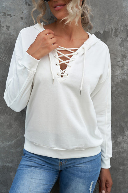 Lace-Up Dropped Shoulder Hoodie-Teresa&#39;s Fashionista LLC