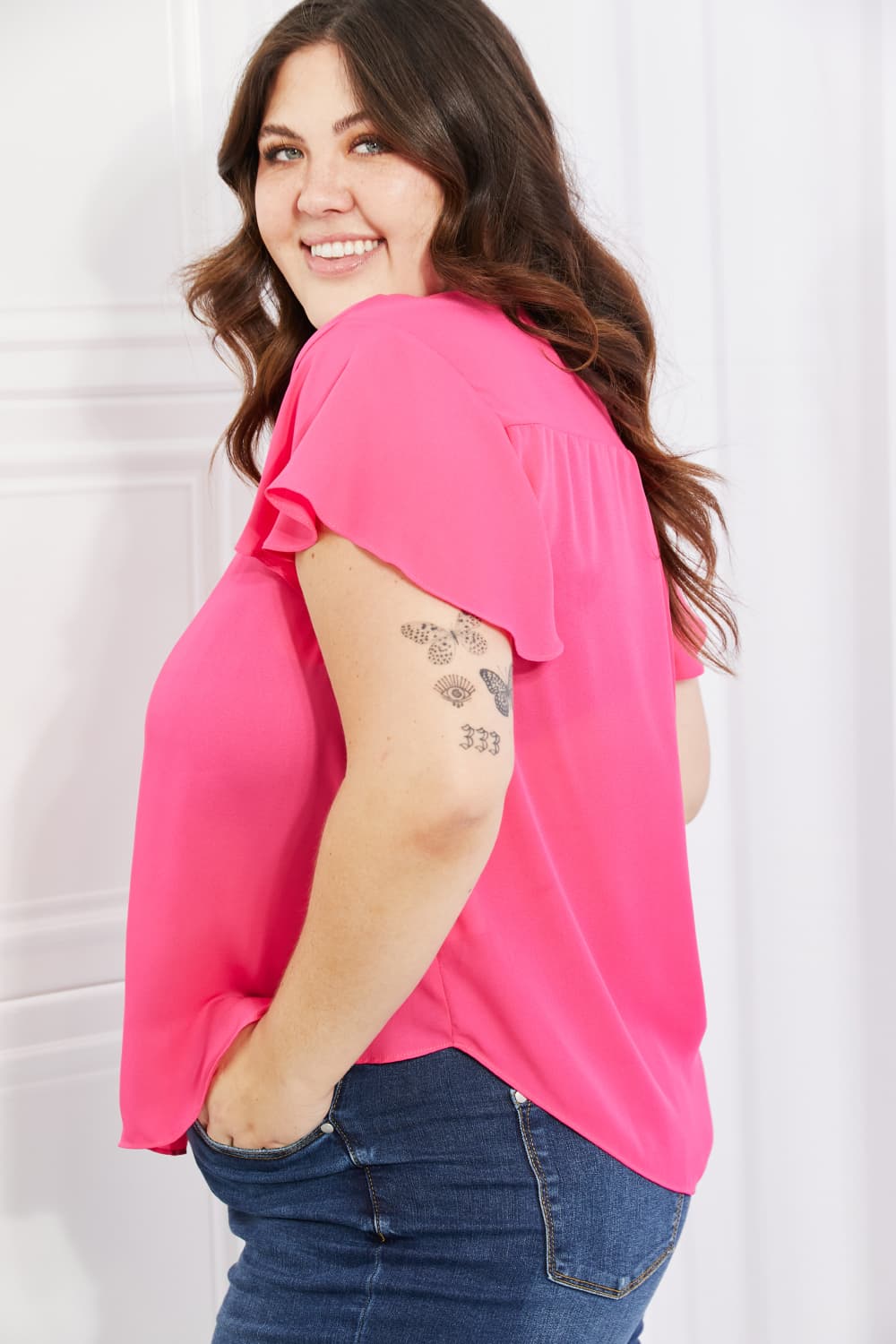 Sew In Love Just For You Full Size Short Ruffled sleeve length Top in Hot Pink-Teresa&#39;s Fashionista LLC