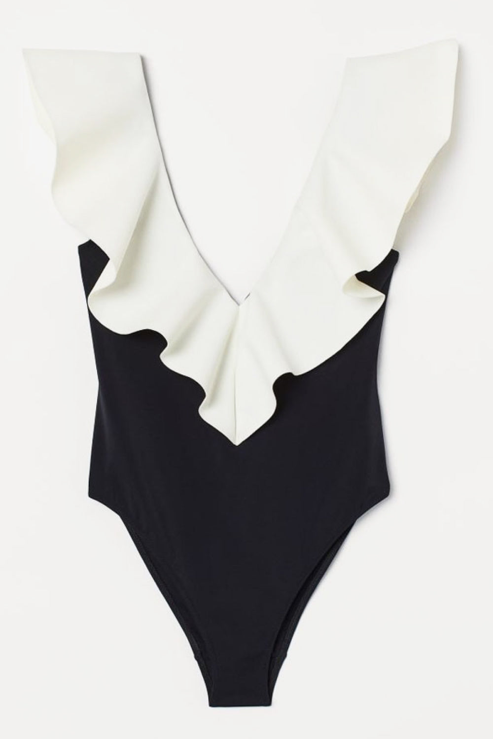 Two-Tone Ruffled Plunge One-Piece Swimsuit-Teresa&#39;s Fashionista LLC