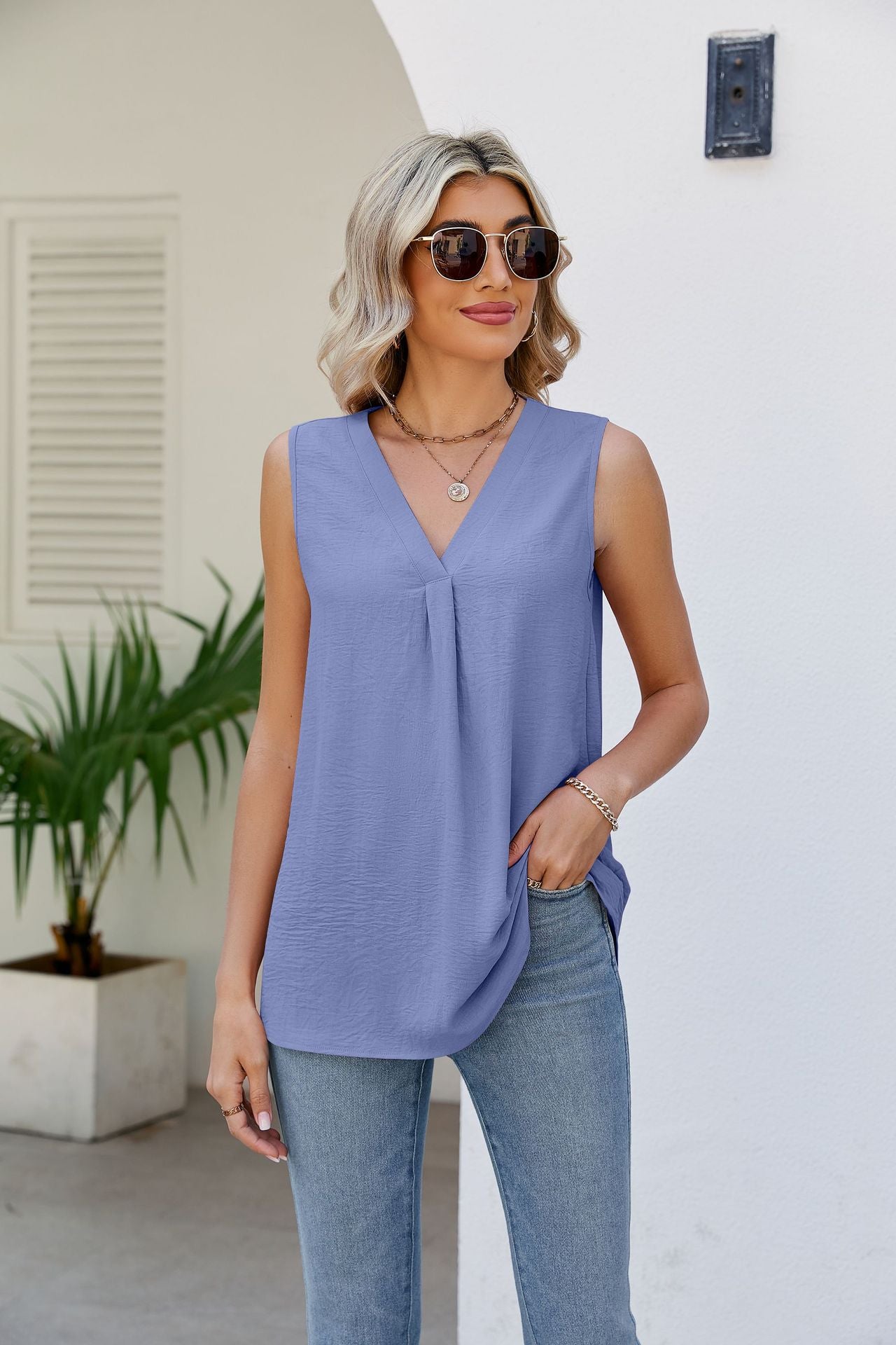 V-Neck Tunic Tank Top-Teresa&#39;s Fashionista LLC